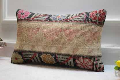 Handmade Kilim Lumbar Pillow Cover: Turkish Rug Pillow, 12x20 inch