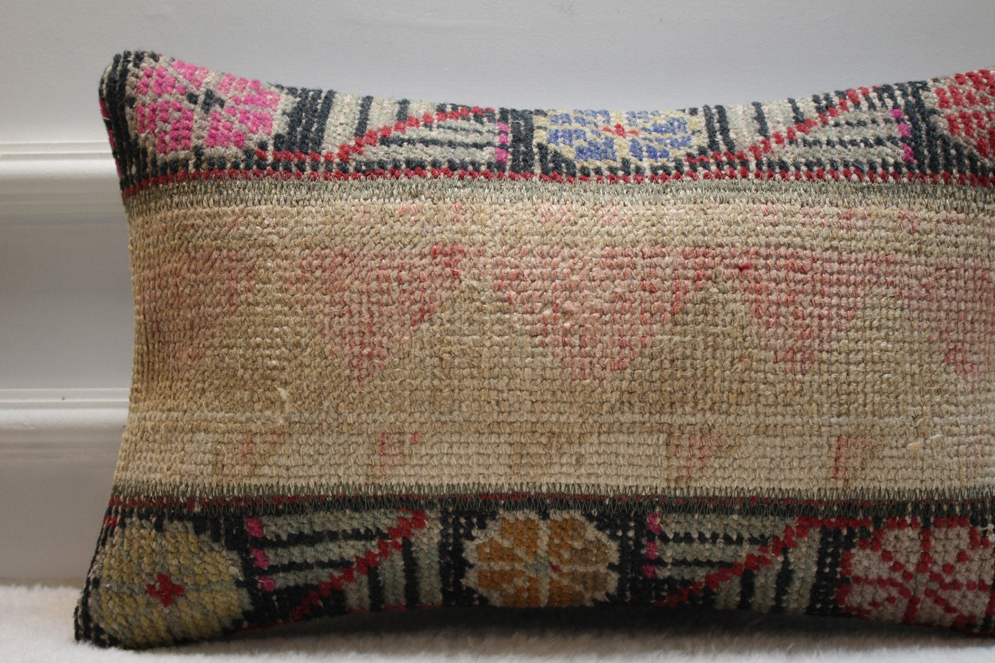 Handmade Kilim Lumbar Pillow Cover: Turkish Rug Pillow, 12x20 inch