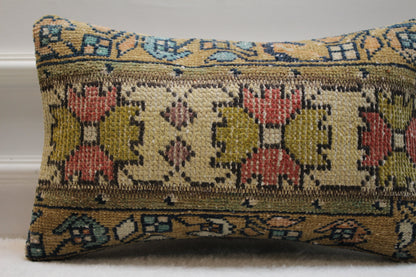 Floral Kilim Pillow Cover: Handmade Turkish Rug Lumbar Pillow, 12x20
