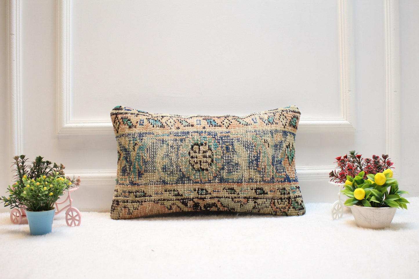 Handmade Kilim Lumbar Pillow Cover: Boho Turkish Rug, 12x20 inch