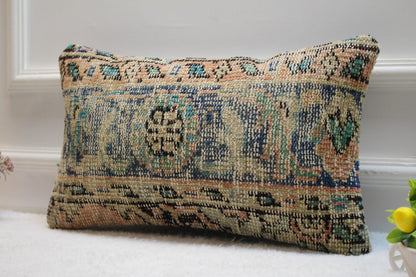 Handmade Kilim Lumbar Pillow Cover: Boho Turkish Rug, 12x20 inch