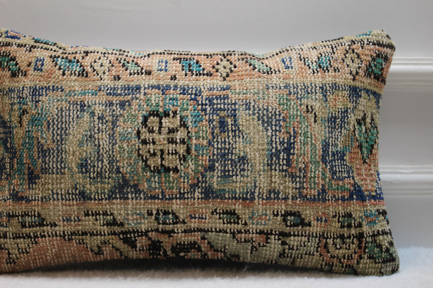 Handmade Kilim Lumbar Pillow Cover: Boho Turkish Rug, 12x20 inch