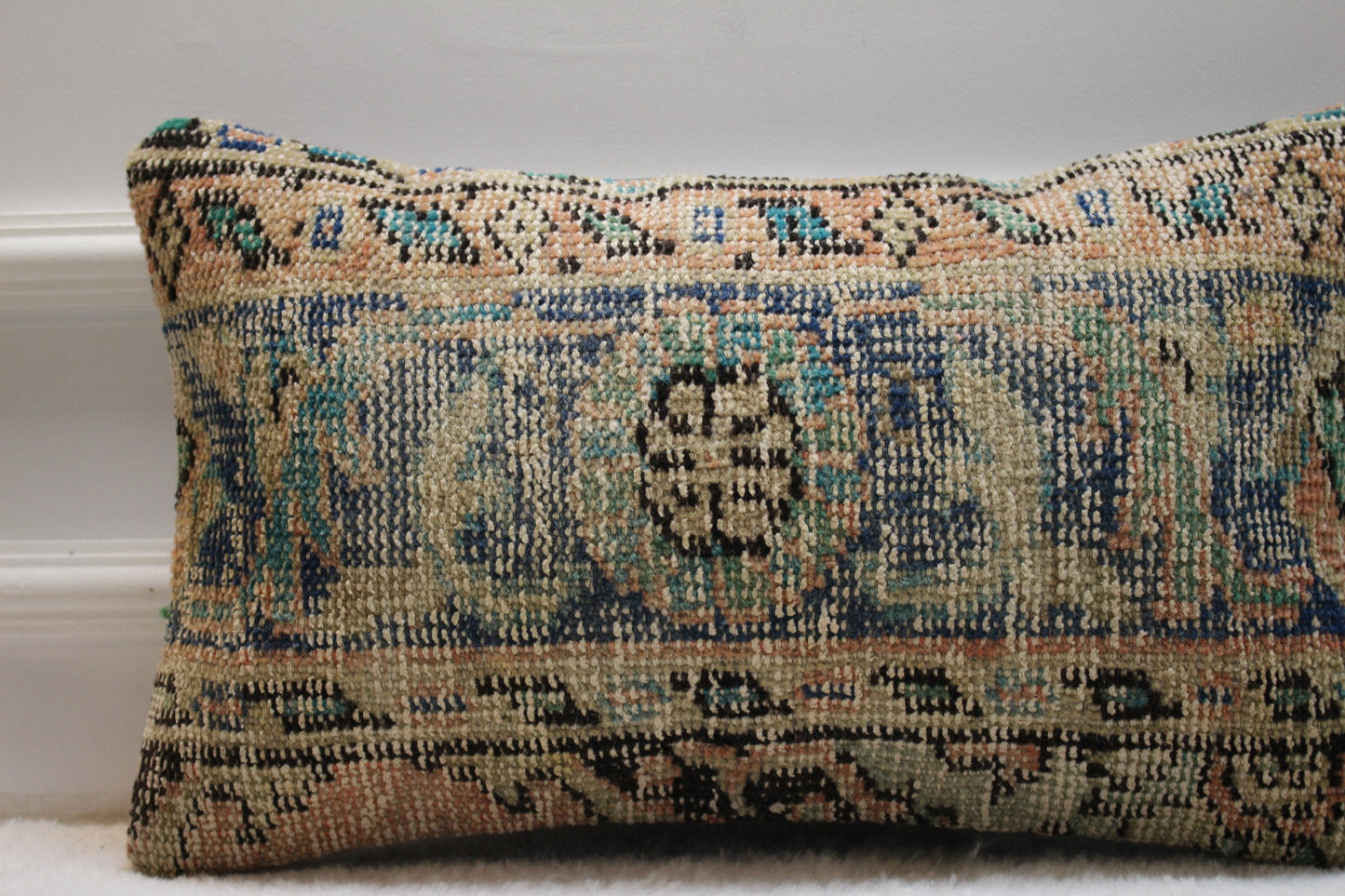 Handmade Kilim Lumbar Pillow Cover: Boho Turkish Rug, 12x20 inch