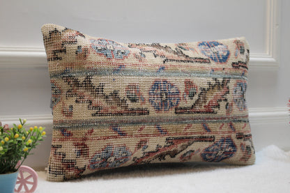 Floral Kilim Pillow Cover: Upcycled Turkish Rug, Boho Decor (12x20 inc)