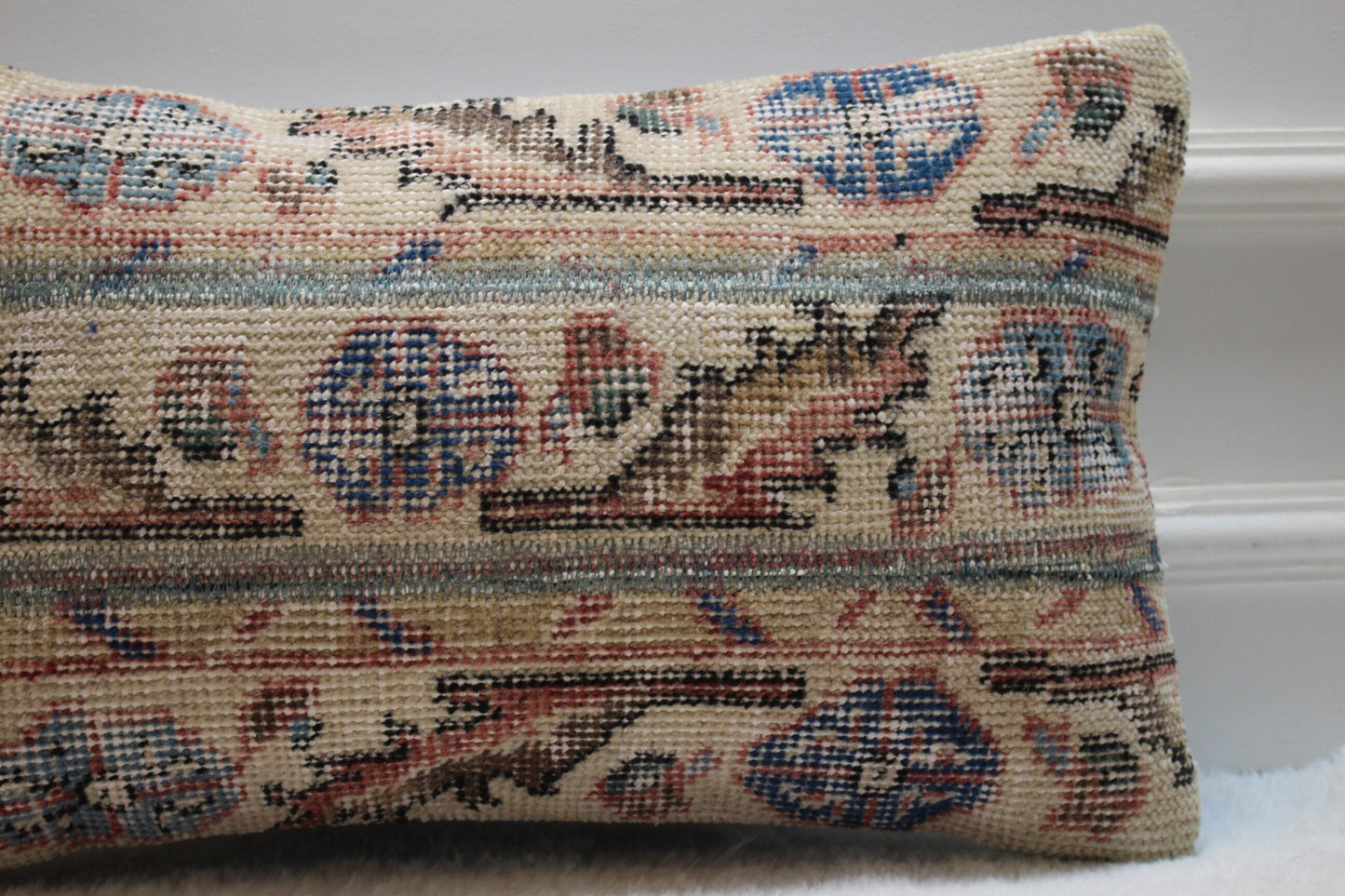 Floral Kilim Pillow Cover: Upcycled Turkish Rug, Boho Decor (12x20 inc)