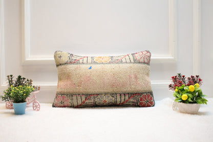 Handmade Kilim Pillow Cover: Organic Wool, Bohemian Decor (12x20 inc)