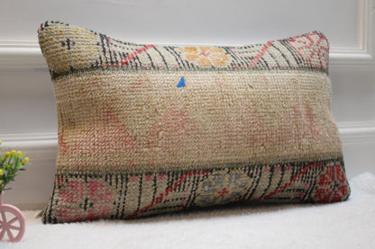 Handmade Kilim Pillow Cover: Organic Wool, Bohemian Decor (12x20 inc)