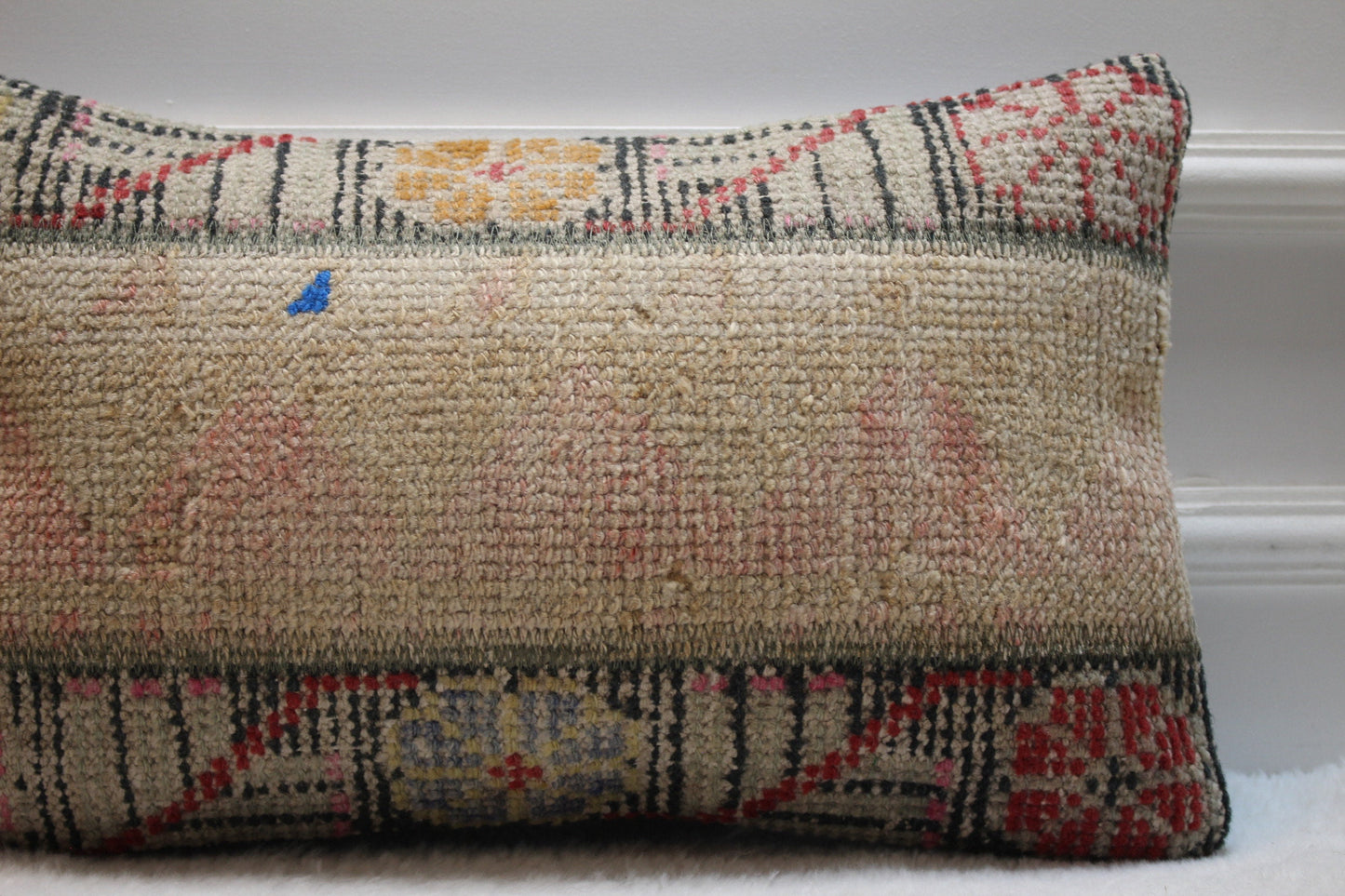 Handmade Kilim Pillow Cover: Organic Wool, Bohemian Decor (12x20 inc)