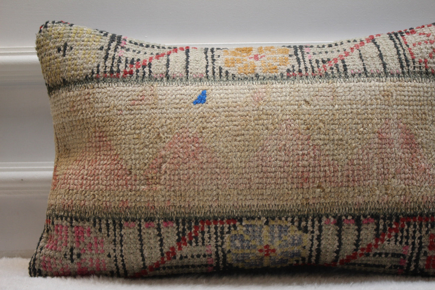 Handmade Kilim Pillow Cover: Organic Wool, Bohemian Decor (12x20 inc)