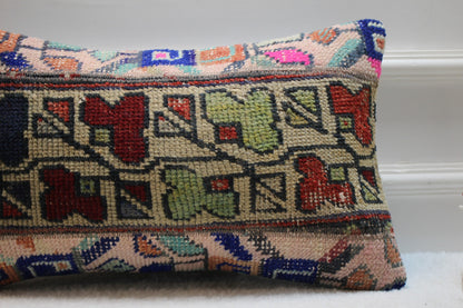 Vintage Turkish Rug Lumbar Pillow Cover: Handmade Kilim, 12x20 inch