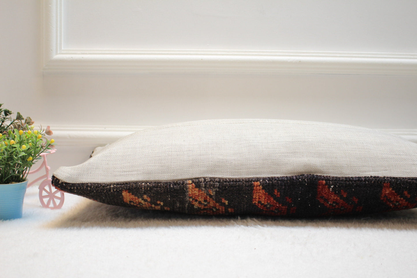 Vintage Turkish Kilim Pillow Cover: 12x24 inch, Upcycled Wool Lumbar Pillow
