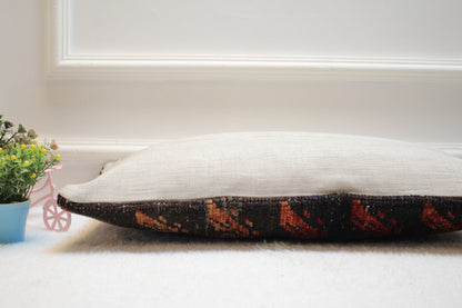 Vintage Turkish Kilim Pillow Cover: 12x24 inch, Upcycled Wool Lumbar Pillow