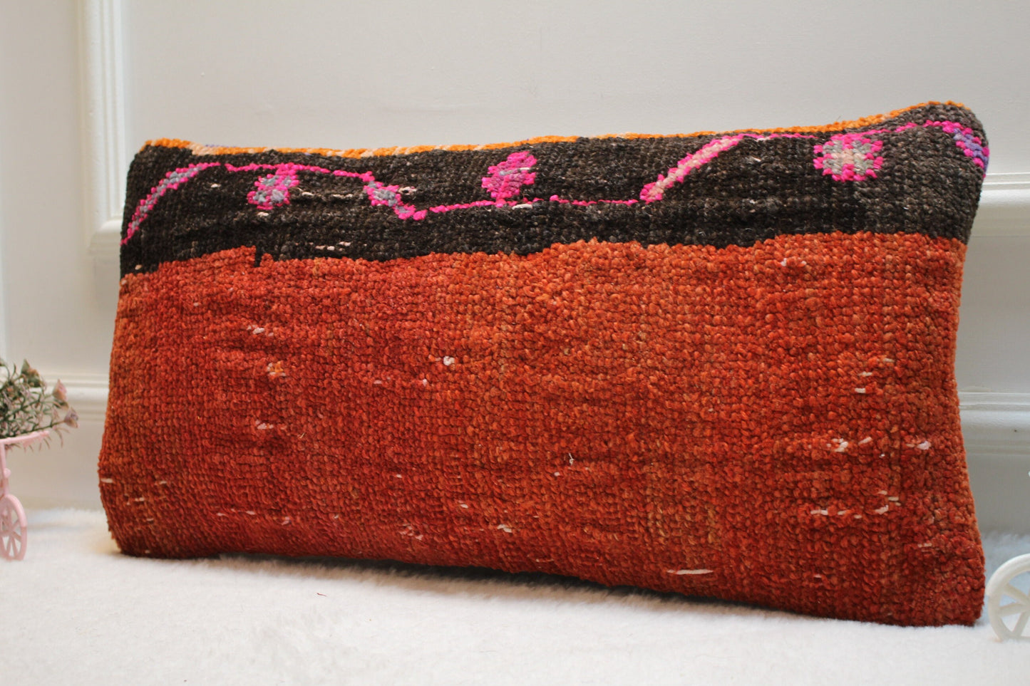 Handmade Turkish Kilim Lumbar Pillow Cover: Vintage Rug, 12x24 inch