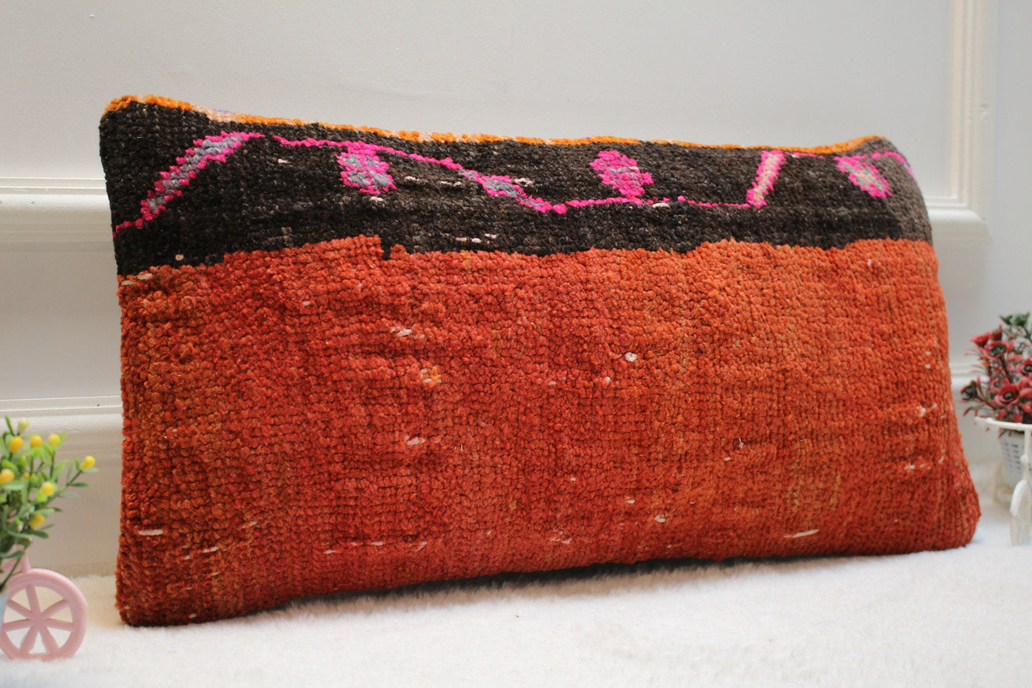 Handmade Turkish Kilim Lumbar Pillow Cover: Vintage Rug, 12x24 inch