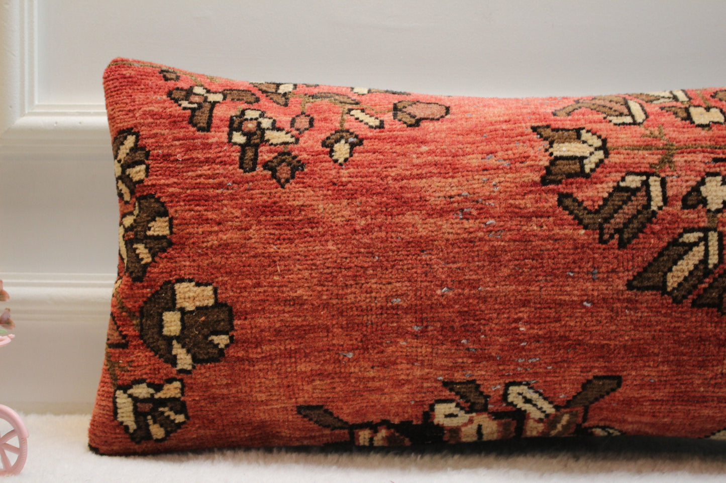 Handmade Kilim Lumbar Pillow Cover: Organic Wool Turkish Rug (12x24 in)