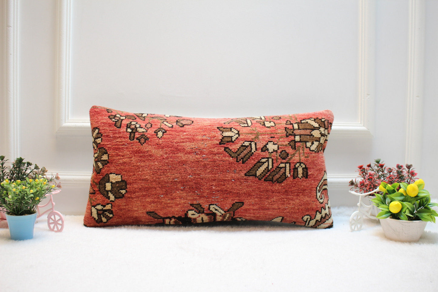 Handmade Kilim Lumbar Pillow Cover: Organic Wool Turkish Rug (12x24 in)