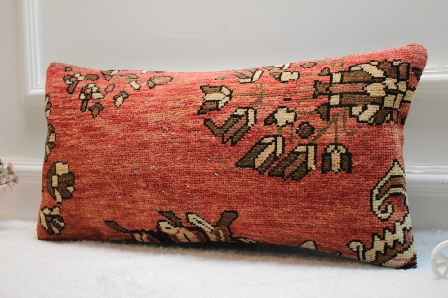 Handmade Kilim Lumbar Pillow Cover: Organic Wool Turkish Rug (12x24 in)