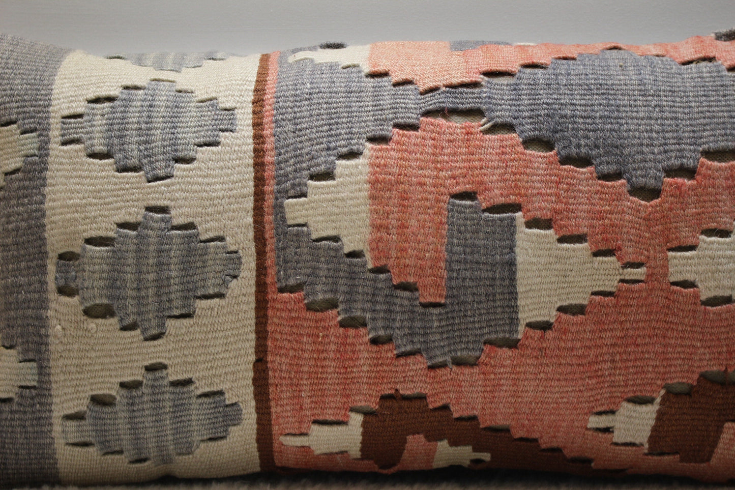 Modern Geometric Kilim Pillow – Handmade 12x24” Wool Lumbar Cover