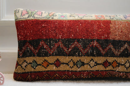 Boho Lumbar Kilim Pillow – 12x24” Handmade Cushion from Upcycled Turkish Rug