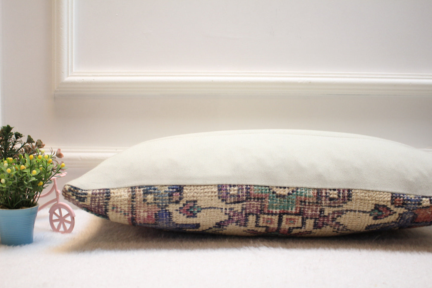 Lumbar Turkish Rug Pillow Cover: Upcycled Wool, Bohemian Home Decor (12x24 in)
