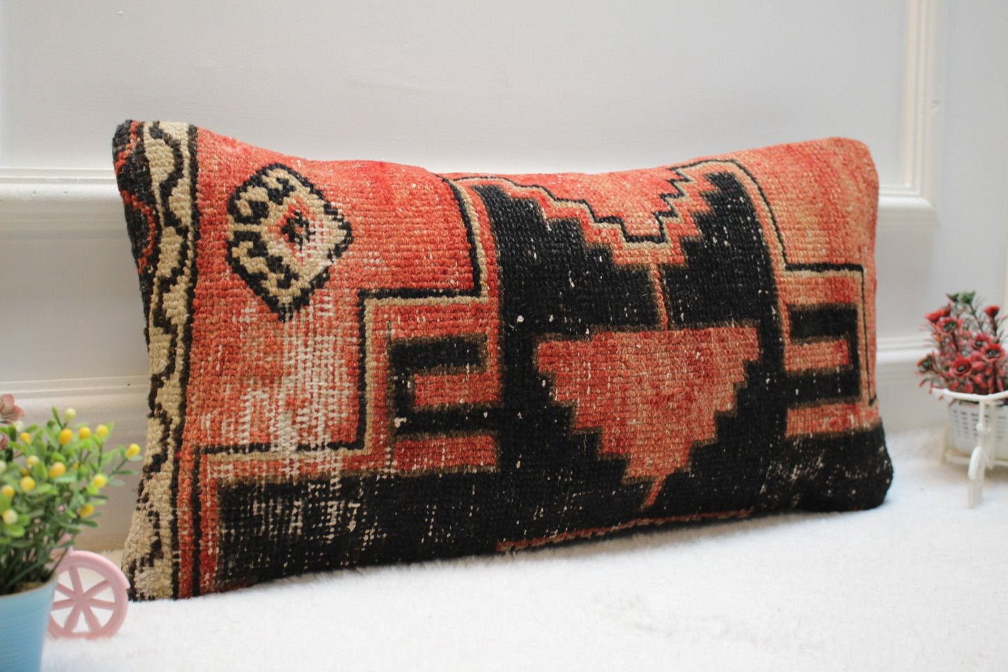 Ethnic Turkish Rug Pillow Cover: Vintage Anatolian Design, 12x24 inch