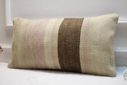Striped Kilim Pillow Cover 12x24: Organic Wool Lumbar Pillow