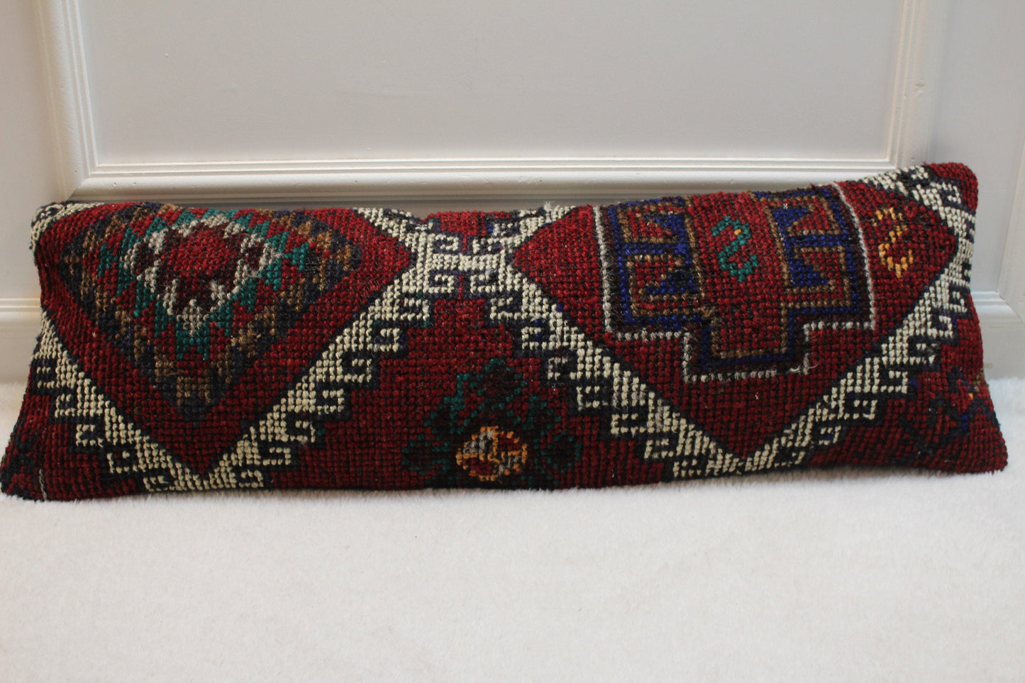 Handmade Kilim Pillow Cover: Upcycled Woven Rug, Bohemian Decor (12x36 in)