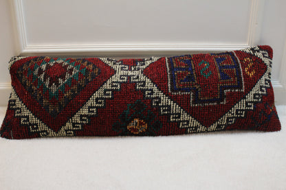 Handmade Kilim Pillow Cover: Upcycled Woven Rug, Bohemian Decor (12x36 in)