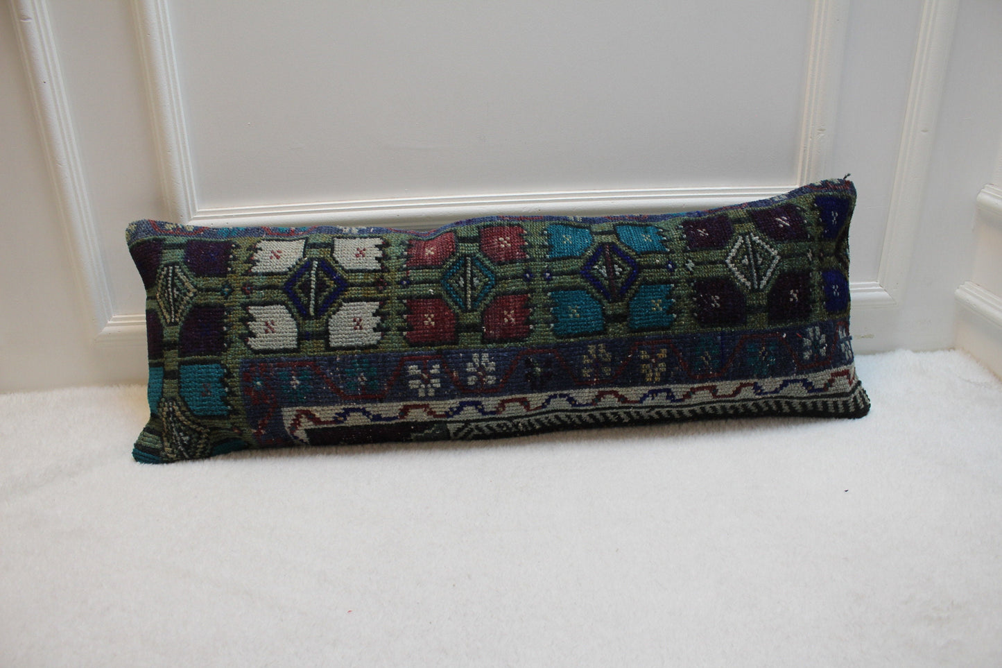 Ethnic Lumbar Pillow Cover: 12x36 Organic Wool Kilim Pillow