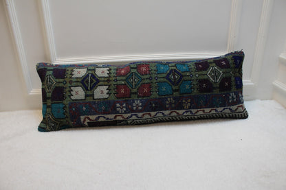 Ethnic Lumbar Pillow Cover: 12x36 Organic Wool Kilim Pillow