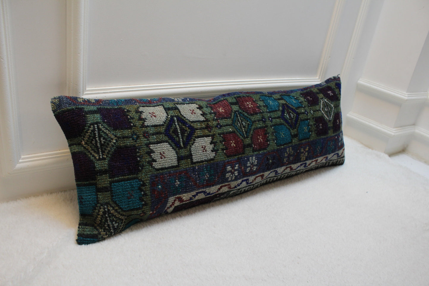 Ethnic Lumbar Pillow Cover: 12x36 Organic Wool Kilim Pillow