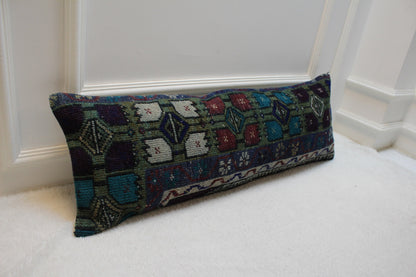Ethnic Lumbar Pillow Cover: 12x36 Organic Wool Kilim Pillow