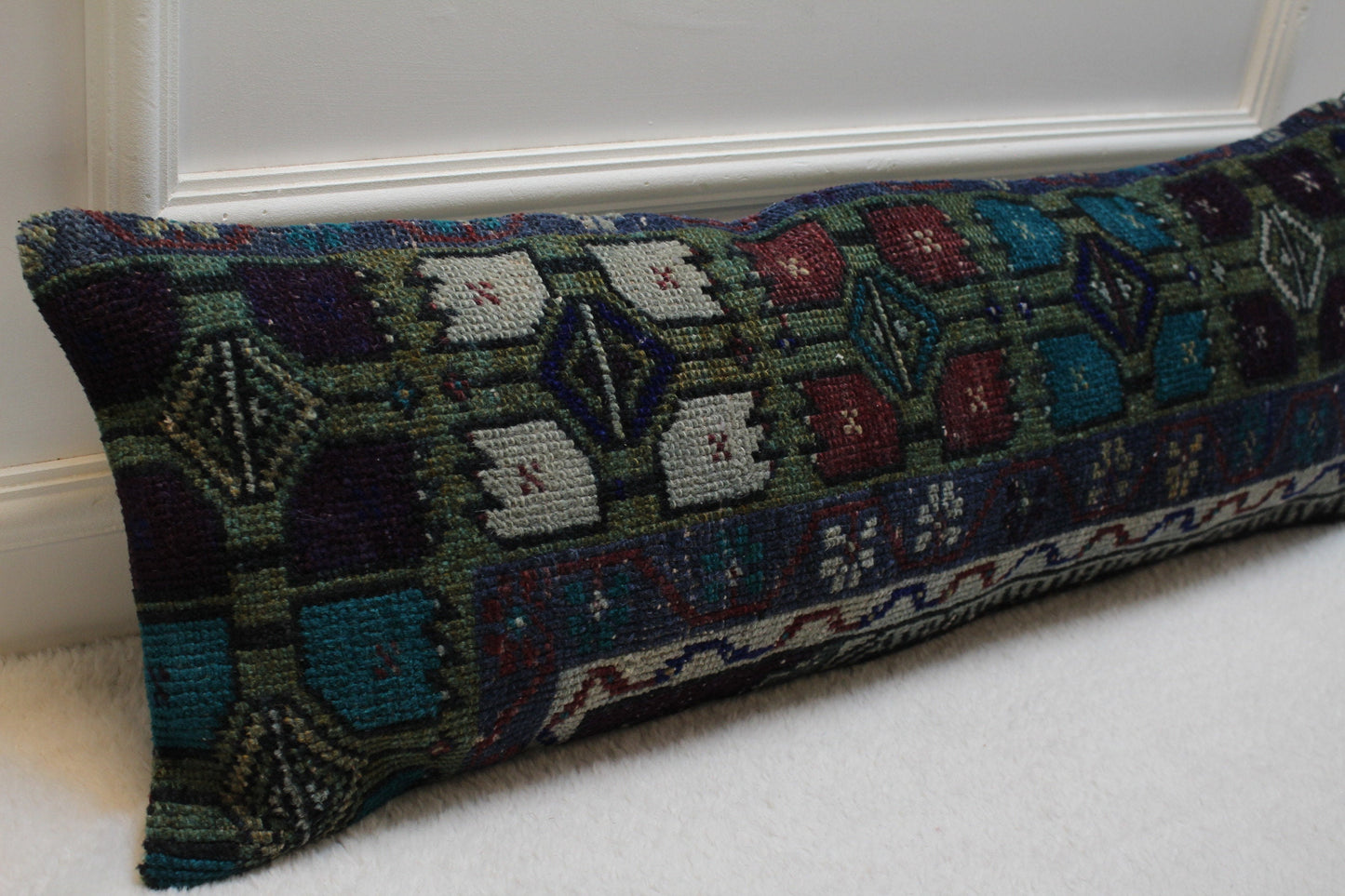 Ethnic Lumbar Pillow Cover: 12x36 Organic Wool Kilim Pillow