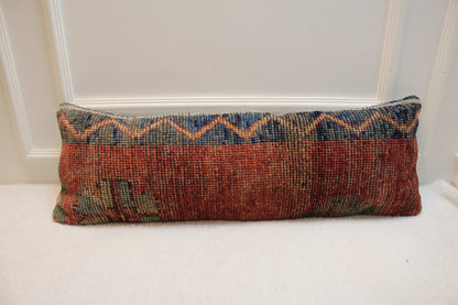 Handmade Red & Black Kilim Lumbar Pillow Cover (12x36 in)