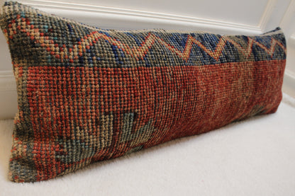 Handmade Red & Black Kilim Lumbar Pillow Cover (12x36 in)