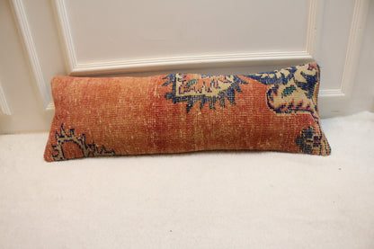 Handmade Kilim Lumbar Pillow Cover: Red Beige Rug Pillow (12x36 inc)