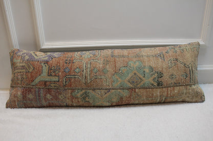 Handmade Kilim Lumbar Pillow Cover: Upcycled Woven Rug, 12x36 inch