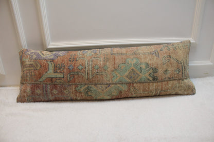 Handmade Kilim Lumbar Pillow Cover: Upcycled Woven Rug, 12x36 inch