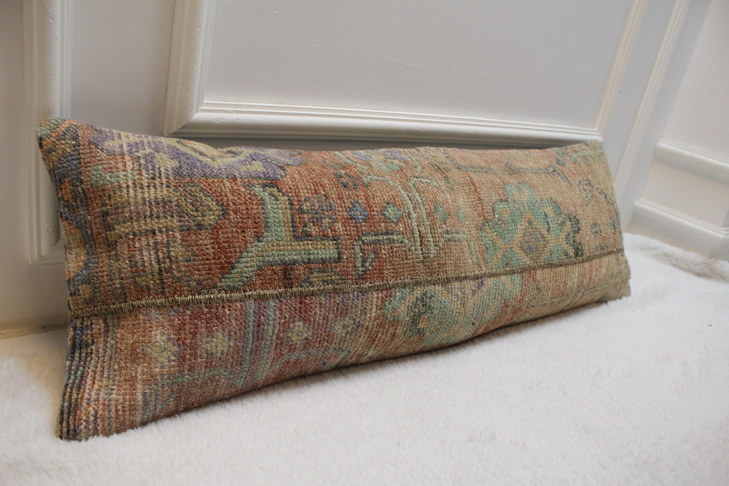 Handmade Kilim Lumbar Pillow Cover: Upcycled Woven Rug, 12x36 inch