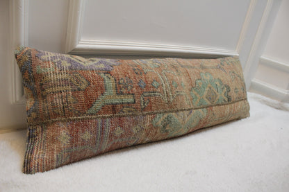 Handmade Kilim Lumbar Pillow Cover: Upcycled Woven Rug, 12x36 inch