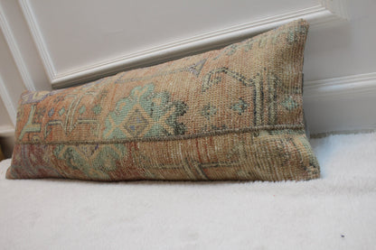 Handmade Kilim Lumbar Pillow Cover: Upcycled Woven Rug, 12x36 inch