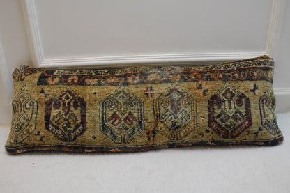 Handmade Kilim Lumbar Pillow Cover: Ethnic Woven Rug, 12x36 inch