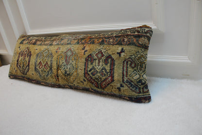 Handmade Kilim Lumbar Pillow Cover: Ethnic Woven Rug, 12x36 inch