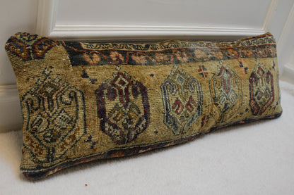 Handmade Kilim Lumbar Pillow Cover: Ethnic Woven Rug, 12x36 inch