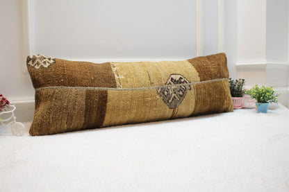 Handmade Patchwork Kilim Lumbar Pillow Cover: Upcycled Rug, 12x36 inch