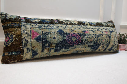 Handmade Turkish Rug Lumbar Pillow Cover: Upcycled Kilim, 12x36 inch
