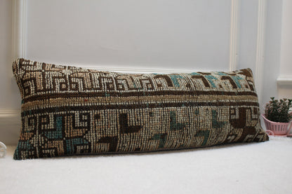 Handmade Kilim Lumbar Pillow Cover: Vintage Rug Upcycled (12x36 in)