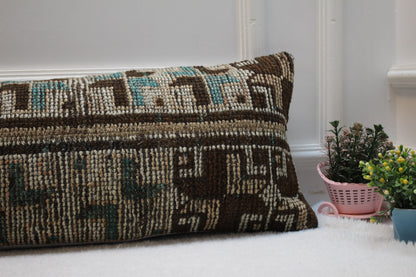 Handmade Kilim Lumbar Pillow Cover: Vintage Rug Upcycled (12x36 in)