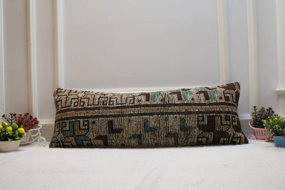 Handmade Kilim Lumbar Pillow Cover: Vintage Rug Upcycled (12x36 in)