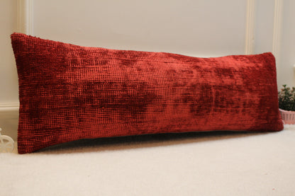 Handmade Red Kilim Pillow Cover: Boho Lumbar Pillow, 12x36